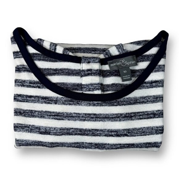 Market & Spruce T-Shit Dress Womens Sz XS Blue/White Striped SS Crew Neck Mini - Picture 2 of 10